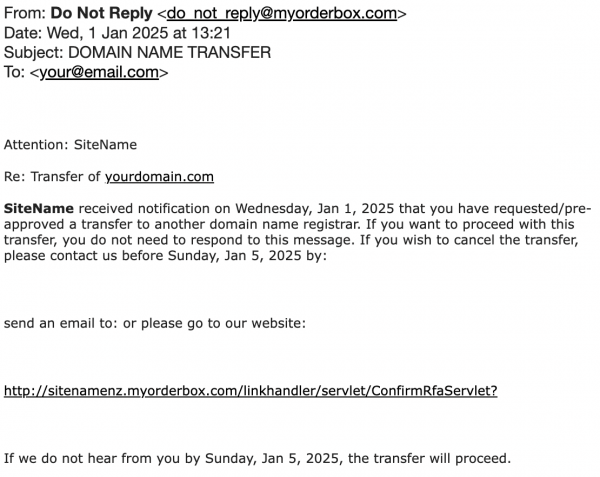 Registry Email Example