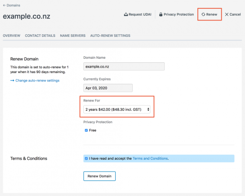 Example Domain Renewal page