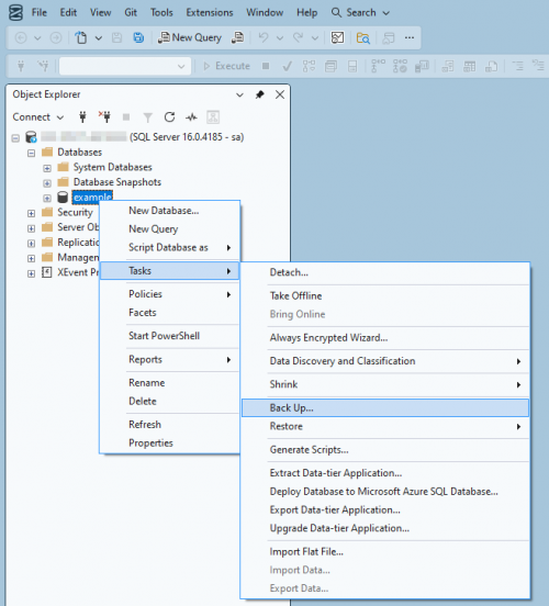 SSMS Backup Database option