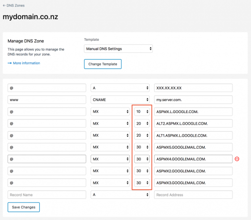 Example DNZ Zone with DNS Records