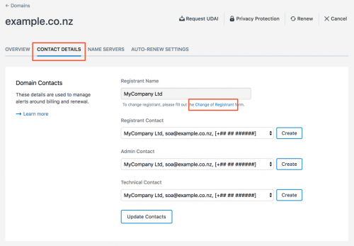 Changing a Domains Contacts