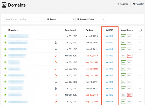 List of Domains with WHOIS