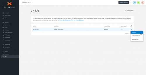 Edit API Key Using Dropdown