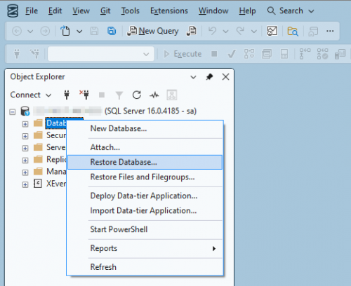 SSMS Restore Database option