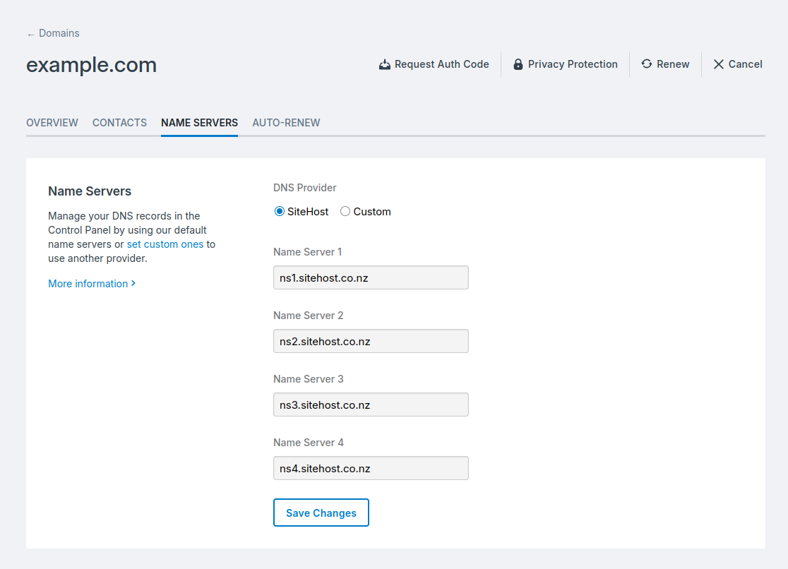 A domain using our default name servers